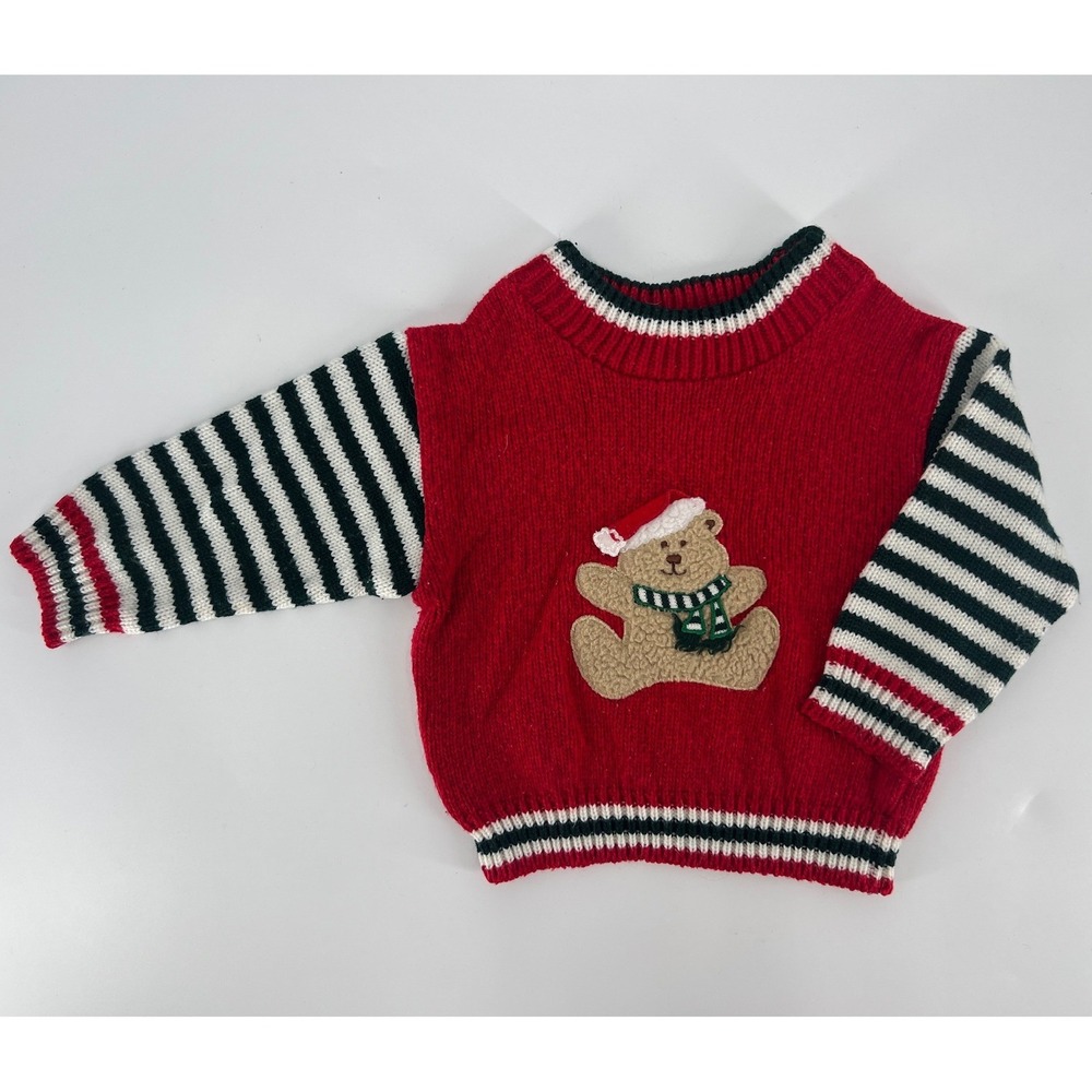 Starting Out Christmas Teddy Bear Sweater Infant 12M Red Striped